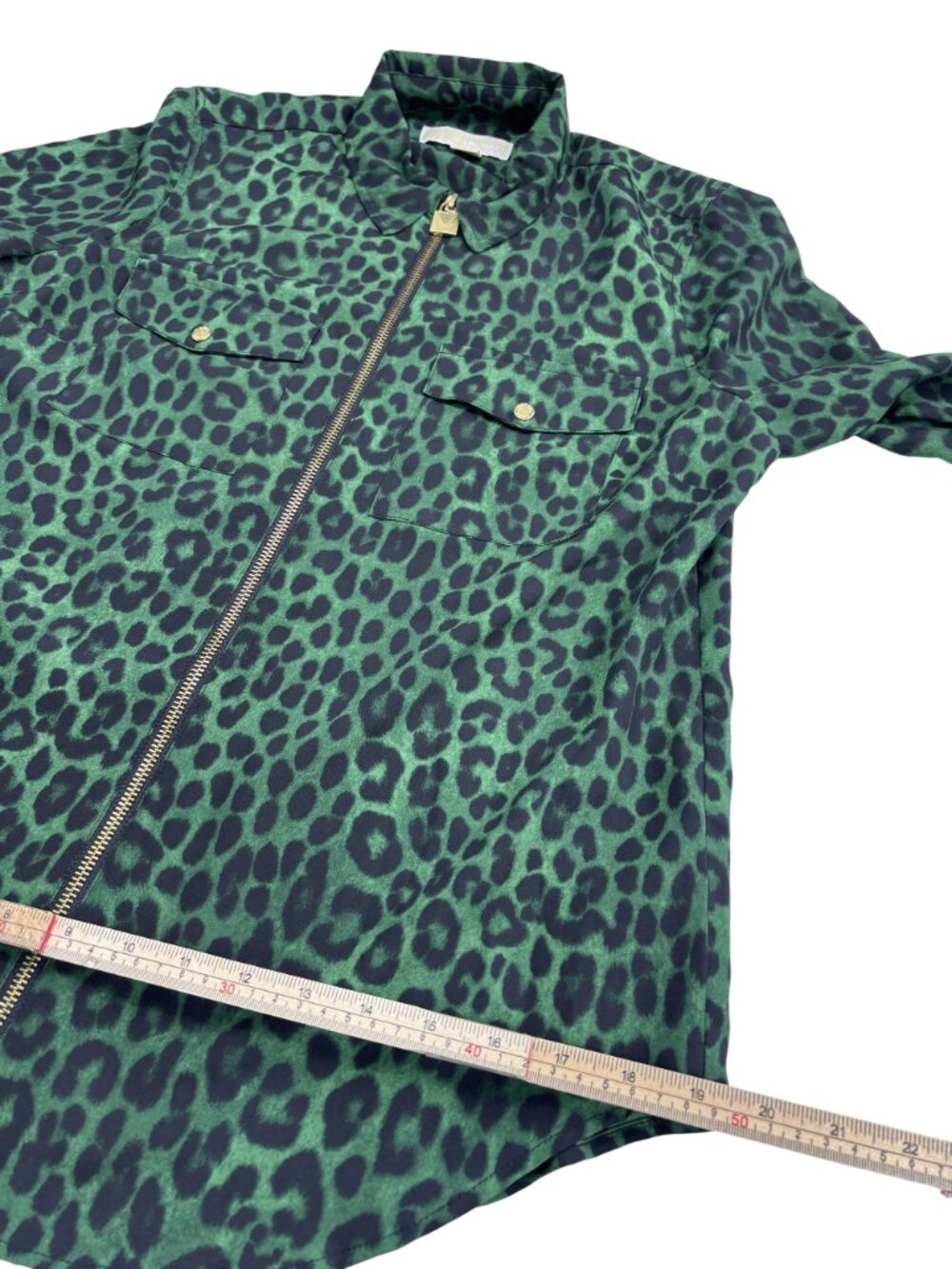 Michael Kors Womens Green & Black Leopard Print Zip-Up Jacket Size M - Picture 8 of 10